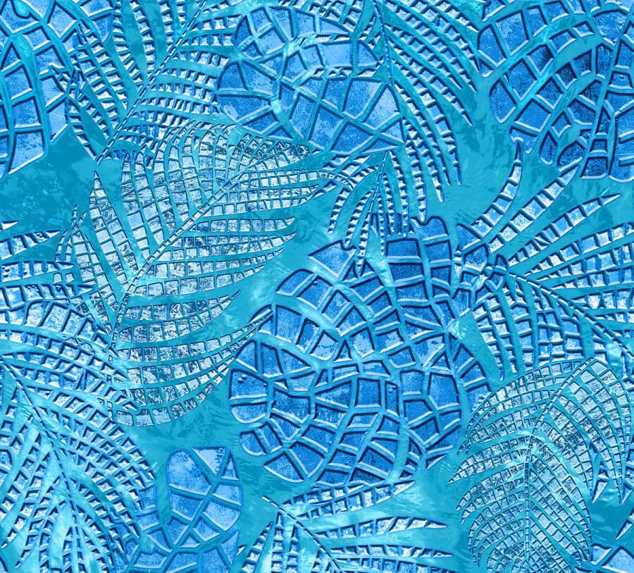 Light-blue palm springs vinyl liner pool pattern resembling leaves.