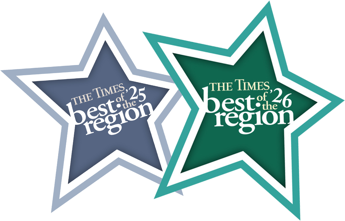 Graphic of two "The Times best of the region" stars. The gray star on the left says '25, whereas the green one on the right says '26.