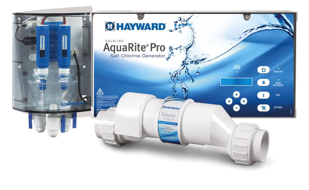 Image of a Hayward AquaRite Pro Salt Chlorine Generator and panel. 