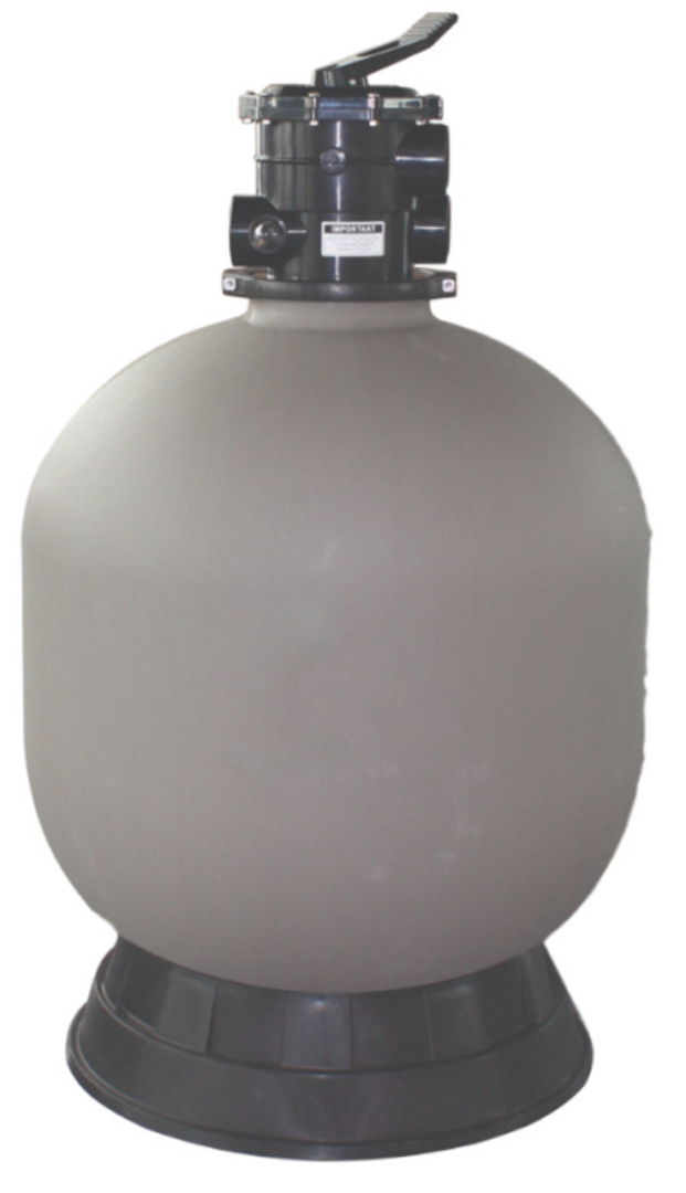 A round pool sand filter on a white background.