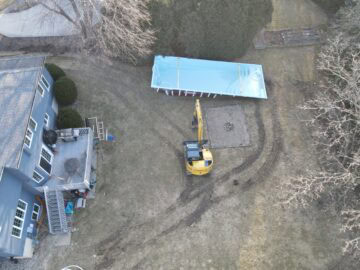 Thursday Pools Fiberglass Pool in a Backyard getting ready for dig